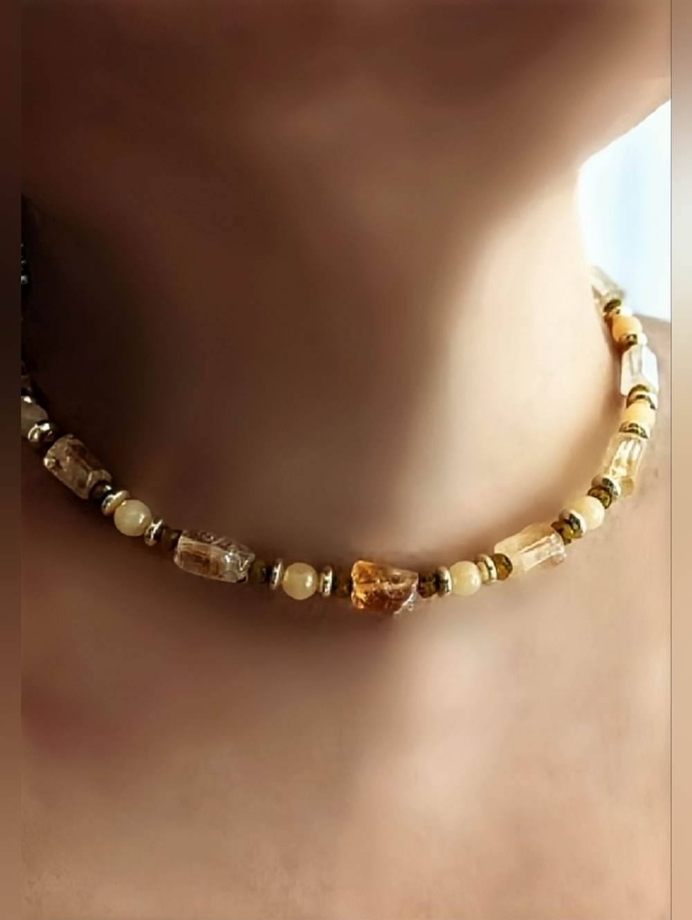 Natural & Genuine Yellow Citrine And Yellow Jade In Artisan Handmade Necklace